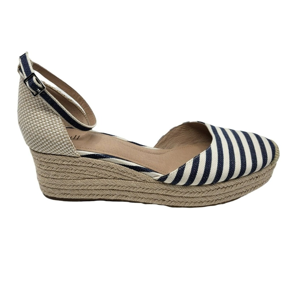 J. Jill Wedge Cecile Espadrilles Stripe Ankle Strap PLatform Sandal Womens Sz 11